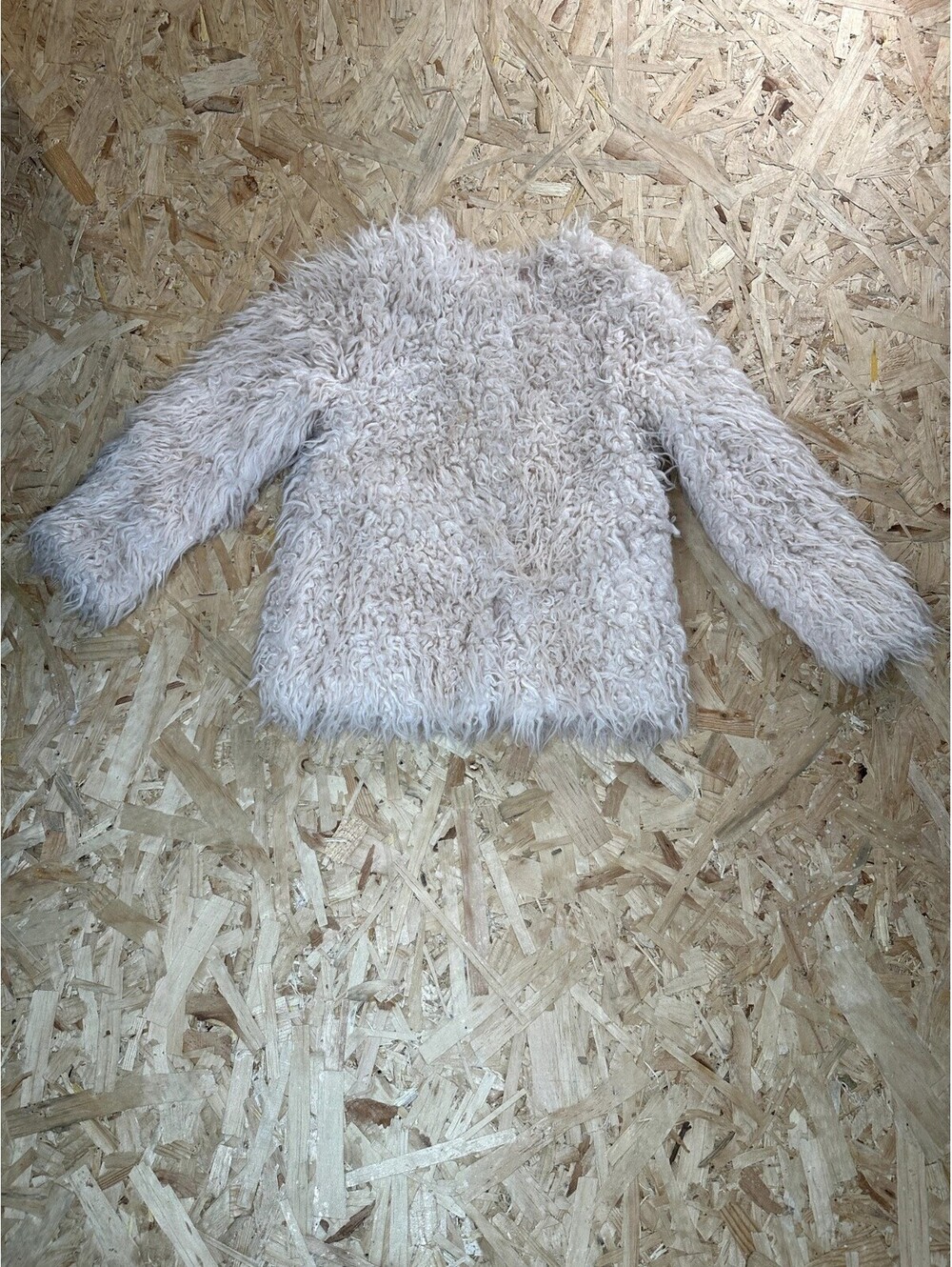 H&M Girls Faux Fur Shag Jacket Size 7-8 Years Pink Polka Dot Lining Coat